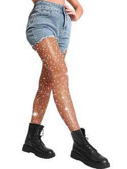 DancMolly Damen Funkeln Strass Netzstrumpfhose, 20 Volltonfarben 3 Stile Glitzer Fischernetz Strumpfhosen mit Hoher Taille von DancMolly