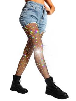 DancMolly Damen Funkeln Strass Netzstrumpfhose, 20 Volltonfarben 3 Stile Glitzer Fischernetz Strumpfhosen mit Hoher Taille von DancMolly