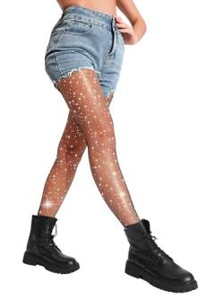 DancMolly Damen Funkeln Strass Netzstrumpfhose, 20 Volltonfarben 3 Stile Glitzer Fischernetz Strumpfhosen mit Hoher Taille von DancMolly