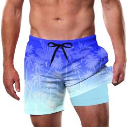 Dancinova Badehose Badeshorts Farbverlauf Blau für Herren Strandshorts Strandhose mit Taschen Futter L von Dancinova