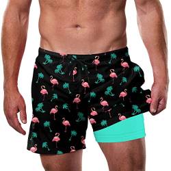 Dancinova Badehose Herren Badeshorts bademode Männer Schwimmhose mit Kompression Liner 2 in 1 Summer Short Atmungsaktiv, Kokospalme, M von Dancinova