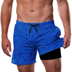 Dancinova Badehose Herren Badeshorts mit Kompression Liner 2 in 1 Schnelltrocknend Strandhose Männer Schwimmhose Blau L von Dancinova