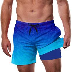 Dancinova Badehose Herren Badeshorts mit Kompression Liner 2 in 1 Schnelltrocknend Strandhose Männer Schwimmhose Blau XL von Dancinova