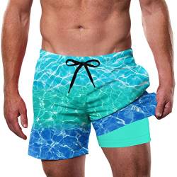 Dancinova Badehose Herren Schwimmhose Kompression Liner Badeshorts Schnelltrocknend mit Boxershorts Liner Wassermuster, L von Dancinova