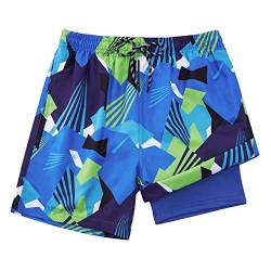 Dancinova Badehose Jungen Badeshort Kinder Kompression Liner Badeshorts Schnelltrocknend Schwimmhose mit Boxershorts Liner Farbblock, 8 Jahre von Dancinova