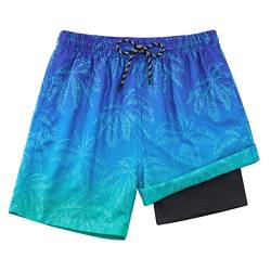 Dancinova Badehose Jungen Badeshort Kinder Kompression Liner Badeshorts Schnelltrocknend Schwimmhose mit Boxershorts Liner Kokosnussbaum, 10-12 Jahre von Dancinova