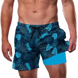 Dancinova Badehose für Männer Herren Summer Short Atmungsaktiv Wasserabweisend Trainingsshorts Elastisch Sporthose kurz Blätter, M von Dancinova