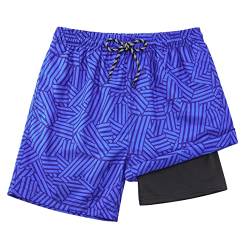 Dancinova Badeshorts Jungen Badehose Kinder Kompression Liner Schwimmhose Schnelltrocknend mit Boxershorts Liner 3D Druck Blauer See, 10-12 Jahre von Dancinova