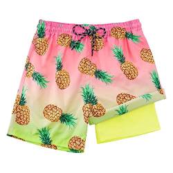 Dancinova Jungen Badeshorts Kinder Badeshorts Kompression Liner Schnelltrocknend Schwimmhose mit Boxershorts Liner Kurze Hose Shorts, Ananas, 7 Jahre von Dancinova