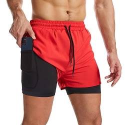 Danfiki Laufshorts Herren Kurze Sporthose Kurz mit Tasche Laufhose Herren Kurzmit Taschen Hosen Fitness Laufhose von Danfiki