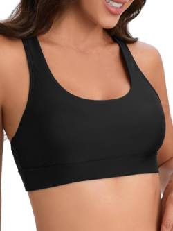 Racerback-Sport-Bade-BH für Damen, hoher Halsausschnitt, Bikini-Oberteil, schwarz, Workout-Badeanzug, nur gepolsterte Oberteile, Schwarz, small von Danga bay