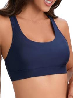 Racerback-Sport-Bade-BH für Damen, hoher Halsausschnitt, Bikini-Oberteil, schwarz, Workout-Badeanzug, nur gepolstertes Oberteil, Marineblau, Large von Danga bay