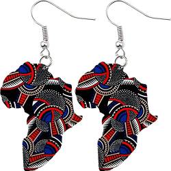 1 Paar Afrikanische Ohrringe Für Frauen Im Ethnischen Stil Holzohrringe Leichte Aussage Afrikanische Karte Bemalten Dangle Ohrringe von Danlai