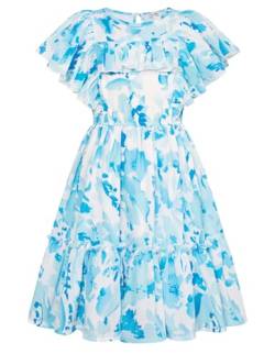 Danna Belle Mädchen Kleid 116 Chiffon Floral Sommer Festlich Partykleid Elegant Prinzessinkleid Urlaubskleider Freizeitkleid Kinder ALinien Kurzarm Kleid Blau von Danna Belle