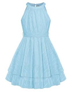 Danna Belle Mädchen Kleid 116 Kinder Festlich Einschulung Sommer Prinzessin Party Hochzeit A-Linien Ärmellos Kleider 122 Blau von Danna Belle