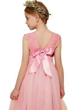 Danna Belle Mädchen Prinzessin Kleider 110 Kinder Blumenmädchen Hochzeit Festliches Party Einschulung Spitzen Tüll Kleid Sommer Taufe Abend Kommunionkleider Lang 116 Rosa von Danna Belle