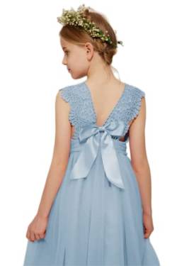 Danna Belle Mädchen Prinzessin Kleider 146 Kinder Blumenmädchen Hochzeit Festliches Party Einschulung Spitzen Tüll Kleid Sommer Taufe Abend Kommunionkleider Lang 152 Blau von Danna Belle