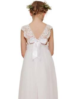 Danna Belle Mädchen Prinzessin Kleider 152 Kinder Blumenmädchen Hochzeit Festliches Party Einschulung Spitzen Tüll Kleid Sommer Taufe Abend Kommunionkleider Lang 158 Weiß von Danna Belle