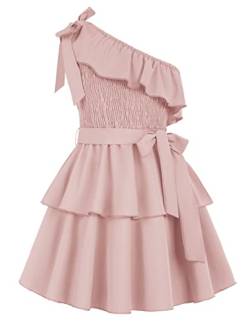 Mädchen Kleid 122 Kinder Partykleid Elegant Festlich Sommer Freizeitkleid Prinzessin Ärmellos eine-Schulter A-Linien Kleid urlaubskleider ballkleid Abendkleid Rosa von Danna Belle