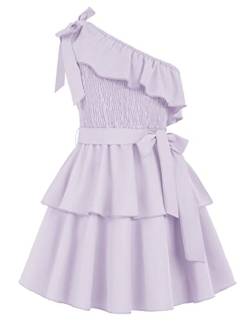 Mädchen Kleid 140 Kinder Partykleid 146 Elegant Festlich Sommer Freizeitkleid Prinzessin Ärmellos eine-Schulter A-Linien Kleid urlaubskleider ballkleid Abendkleid Lila von Danna Belle