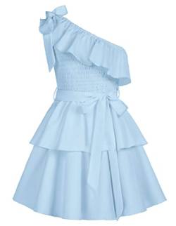 Mädchen Kleid 152 Kinder Partykleid Elegant Festlich Sommer Freizeitkleid Prinzessin Ärmellos eine-Schulter A-Linien Kleid urlaubskleider ballkleid Abendkleid Blau von Danna Belle