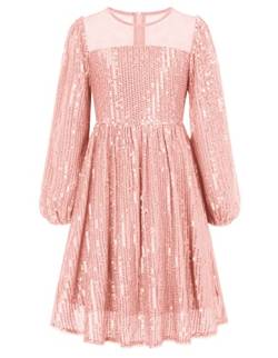 Mädchen Kleider Prinzessin Festliches 116 Kinderkleid 122 Pailletten Party Weihnachten Hochzeit Geburtstag Ballkleid Blumenmädchen Langarm Elegant A-line Crew Neck Roségold 6-7 Jahre von Danna Belle