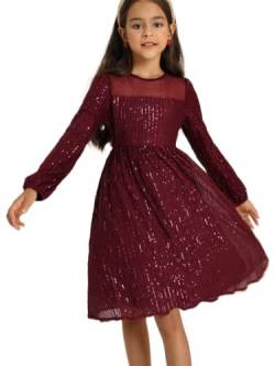 Mädchen Kleider Prinzessin Festliches 116 Kinderkleid 122 Pailletten Party Weihnachten Hochzeit Geburtstag Ballkleid Blumenmädchen Langarm Elegant A-line Crew Neck Rot 6-7 Jahre von Danna Belle