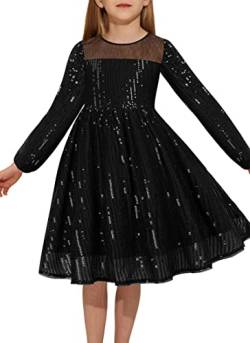 Mädchen Kleider Prinzessin Festliches 116 Kinderkleid 122 Pailletten Party Weihnachten Hochzeit Geburtstag Ballkleid Blumenmädchen Langarm Elegant A-line Crew Neck Schwarz 6-7 Jahre von Danna Belle