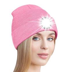 Danolt Geschenke für Frauen MäNner Rosa Mütze Mit Led Licht Geschenke Mütze Damen Winter Stirnlampe Led Wiederaufladbar Beste Freundin Personalisierte Geschenke Für Mama Freundin von Danolt