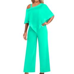 Damen Hosenanzug Elegant 2-Teiliges 3/4 Batwing Ärmel Unregelmäßiger Shirts + Hohe Taille Weites Bein Hose Zweiteiler Sets Hochzeit Festlich Abendanzug Einfarbig Freizeitanzug Outfit (X2-Grün, XXL) von Dantazz