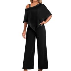 Damen Hosenanzug Elegant 2-Teiliges 3/4 Batwing Ärmel Unregelmäßiger Shirts + Hohe Taille Weites Bein Hose Zweiteiler Sets Hochzeit Festlich Abendanzug Einfarbig Freizeitanzug Outfit (X2-Schwarz, XXL) von Dantazz