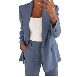 Damen Hosenanzug Zweiteiler Elegant Business Anzug Set 2-Teiliges Revers Büro Blazer und Hohe Taille Hose Slimfit Festlich Sportlich Streetwear Outfit Herbst Anzugjacke und Anzughosen (Blau, XXL) von Dantazz