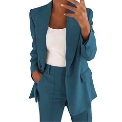 Damen Hosenanzug Zweiteiler Elegant Business Anzug Set 2-Teiliges Revers Büro Blazer und Hohe Taille Hose Slimfit Festlich Sportlich Streetwear Outfit Herbst Anzugjacke und Anzughosen (Blau-1, M) von Dantazz