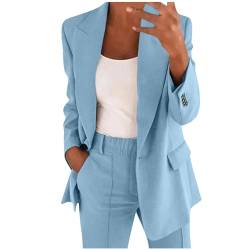 Damen Hosenanzug Zweiteiler Elegant Business Anzug Set 2-Teiliges Revers Büro Blazer und Hohe Taille Hose Slimfit Festlich Sportlich Streetwear Outfit Herbst Anzugjacke und Anzughosen (Hellblau, M) von Dantazz