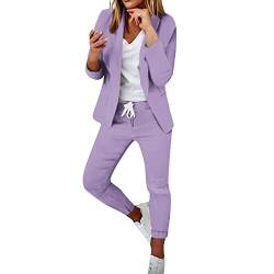 Damen Hosenanzug Zweiteiler Elegant Business Anzug Set 2-Teiliges Revers Büro Blazer und Hohe Taille Hose Slimfit Festlich Sportlich Streetwear Outfit Herbst Anzugjacke und Anzughosen (T1 Lila, S) von Dantazz