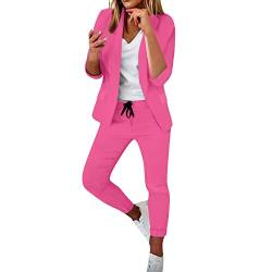 Damen Hosenanzug Zweiteiler Elegant Business Anzug Set 2-Teiliges Revers Büro Blazer und Hohe Taille Hose Slimfit Festlich Sportlich Streetwear Outfit Herbst Anzugjacke und Anzughosen (T1 Rosa, XL) von Dantazz