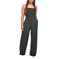 Damen Jumpsuit Sommer Elegant Hosenanzug für Hochzeit Festliche Sexy Schulterfrei Bandeau Overall Lang Weites Bein Spielanzug mit Taschen High Waist Trägerloser Baggy Playsuit Rompers (Schwarz, S) von Dantazz