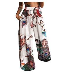 Dantazz Damen Sommerhose Leicht Extra Lang Freizeithose Elegant Boho Palazzo Hosen Culottes Hosen mit Taschen Baggy Weites Beine Hosen Relaxhose Hohe Taille Bequem Strandhosen Haremshose von Dantazz