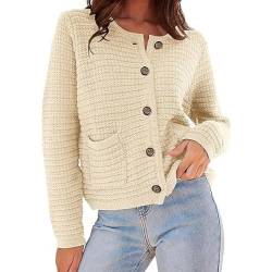 Dantazz Damen Strickjacke Kurz Wollcardigan Warm V-Ausschnitt Strickcardigan Mode Einfarbig Strickpullover mit Knopf Herbst Winter Strick Cardigan Oberteil Elegant Pullover Tops (T-Beige, S) von Dantazz