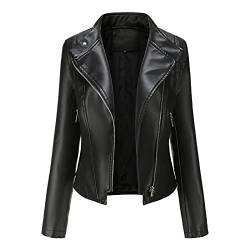 Dantazz Lederjacke Damen Bomberjacke Wasserdicht Motorradjacke Kunstlederjacke mit Reißverschluss Retro Kurz Jacke Biker-Style Lederbluse Winddicht Jacke Einfarbig Übergangsjacke (Schwarz, XL) von Dantazz