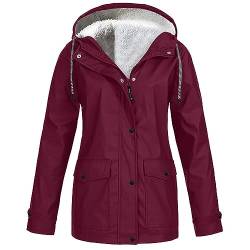 Dantazz Regenjacke Damen Teddyfell Gefüttert Softshelljacke mit Kapuze Trenchcoat Leichte Winterjacke Wasserdicht Atmungsaktiv Wintermantel Regenmantel Große Größen Windbreaker Outdoorjacke (Wein, L) von Dantazz