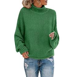 Pullover Damen Elegant Rollkragen Strickpullover Winter Warme Grobstrickpullover Langarm Pulli Oberteile Casual Lose Sweater Tops Grobstrick Rollkragenpullover Sweatshirts Strickpulli (A-Grün, XL) von Dantazz