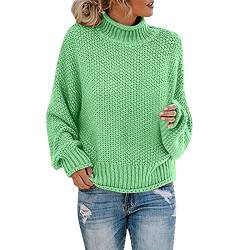 Pullover Damen Elegant Rollkragen Strickpullover Winter Warme Grobstrickpullover Langarm Pulli Oberteile Casual Lose Sweater Tops Grobstrick Rollkragenpullover Sweatshirts Strickpulli (A-Minzgrün, S) von Dantazz