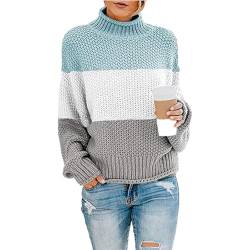 Pullover Damen Elegant Rollkragen Strickpullover Winter Warme Grobstrickpullover Langarm Pulli Oberteile Casual Lose Sweater Tops Grobstrick Rollkragenpullover Sweatshirts Strickpulli (B-Blau, XXL) von Dantazz