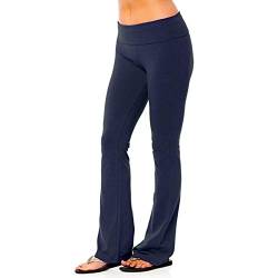 Schlaghose Damen Stretch Stoff Yogahose Low Waist Flared Leggings Blickdicht Bootleg Sporthose Laufhose Elastische Bootcut Jogginghose Fitnesshose Lang Jazzpants Relaxhose (Marine, XL) von Dantazz