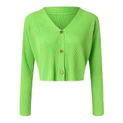 Strickjacke für Damen Kurz Strickpullover mit Knöpfen Langarm V-Ausschnitt Bolerojacke Elegant Gestrickt Pullover Leicht Strickpulli Cropped Oberteile Lässige Cover Up Tops Cardigan (Grün, M) von Dantazz