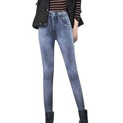 Thermo Jeggings Damen Jeansoptik Hose Leggings mit Fleecefutter High Waist Stretch Jeans Thermoleggins Winter Gefütterte Skinny Jeanshosen Strumphose Große Größen Warm Denim Hosen (A-Blau, XXL) von Dantazz