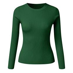 Thermo Oberteil für Damen Rundhals Strickpullover Gerippte Tshirts Unterhemd Basic Einfarbig Langarmshirt Enger Gestrickt Pullover Langarm Thermounterwäsche Herbst Winter Warme (Dunkelgrün, OneSize) von Dantazz