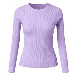 Thermo Oberteil für Damen Rundhals Strickpullover Gerippte Tshirts Unterhemd Basic Einfarbig Langarmshirt Enger Gestrickt Pullover Langarm Thermounterwäsche Herbst Winter Warme Top (Lila, OneSize) von Dantazz