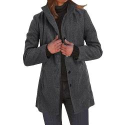 Wollmantel Damen Warme Wintermantel Herbst Winter Parka Coat Retro Wolle-Kurzmantel Stehkragen Knopfleiste Winterparka Vintage Mittellange Trenchcoat Übergangs Mantel Outdoorjacke von Dantazz